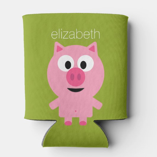 Kute Cartoon Boerderij Pig. - Roze en kalkgroen Blikjeskoeler (Achterkant)