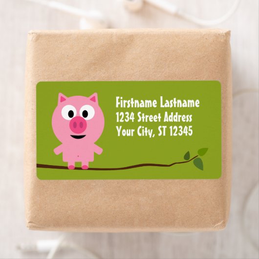 Kute Cartoon Boerderij Pig. - Roze en kalkgroen Etiket (Insitu)