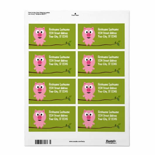 Kute Cartoon Boerderij Pig. - Roze en kalkgroen Etiket (Full Sheet)