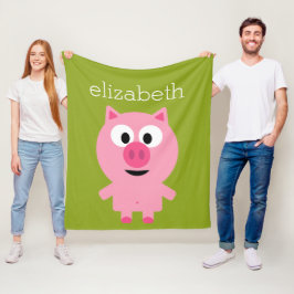Kute Cartoon Boerderij Pig. - Roze en kalkgroen Fleece Deken