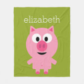 Kute Cartoon Boerderij Pig. - Roze en kalkgroen Fleece Deken (Voorkant)
