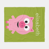 Kute Cartoon Boerderij Pig. - Roze en kalkgroen Fleece Deken (Voorkant (Horizontaal))