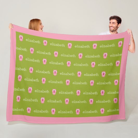 Kute Cartoon Boerderij Pig. - Roze en kalkgroen Fleece Deken (In situ)