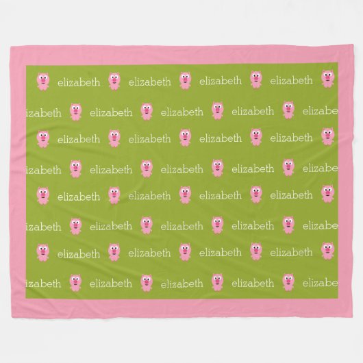 Kute Cartoon Boerderij Pig. - Roze en kalkgroen Fleece Deken (Voorkant (Horizontaal))