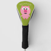 Kute Cartoon Boerderij Pig. - Roze en kalkgroen Golfheadcover (Voorkant)