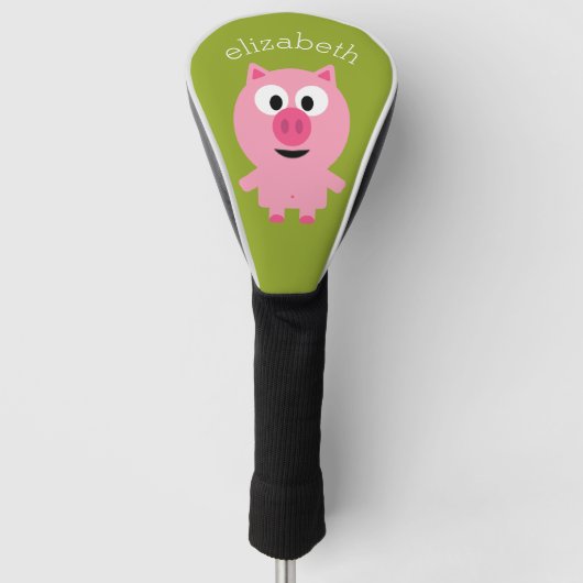 Kute Cartoon Boerderij Pig. - Roze en kalkgroen Golfheadcover (Voorkant)