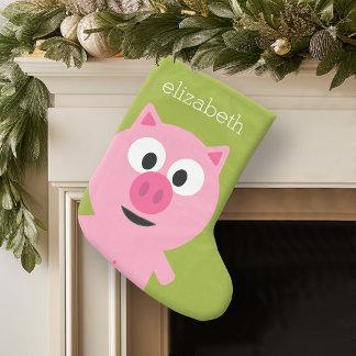 Kute Cartoon Boerderij Pig. - Roze en kalkgroen Grote Kerstsok