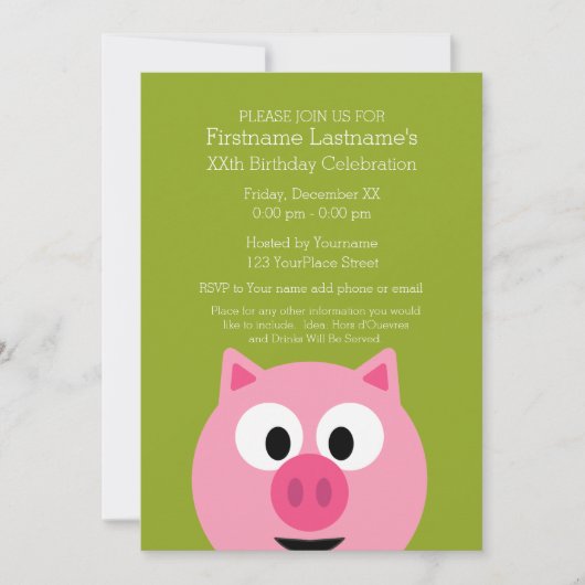 Kute Cartoon Boerderij Pig. - Roze en kalkgroen Kaart (Voorkant)