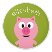 Kute Cartoon Boerderij Pig. - Roze en kalkgroen Keramische Knop (Voorkant)