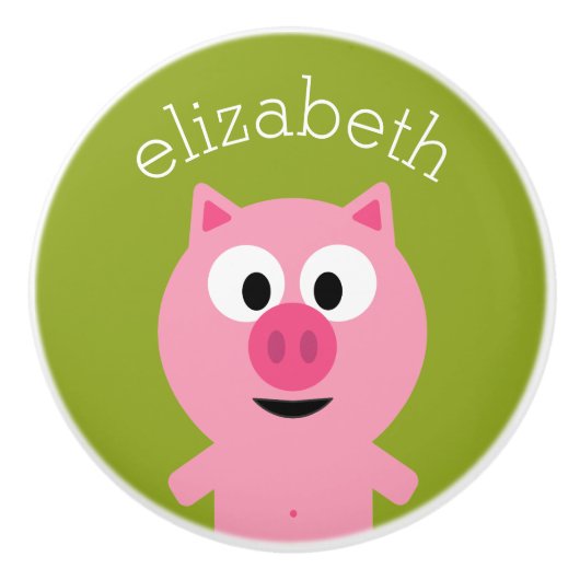 Kute Cartoon Boerderij Pig. - Roze en kalkgroen Keramische Knop (Voorkant)