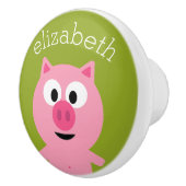 Kute Cartoon Boerderij Pig. - Roze en kalkgroen Keramische Knop (Rechts)