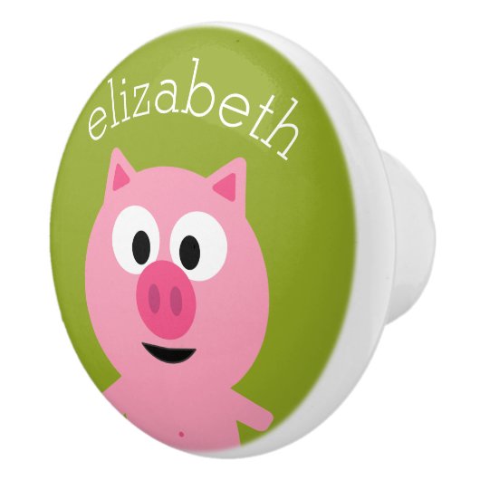 Kute Cartoon Boerderij Pig. - Roze en kalkgroen Keramische Knop (Rechts)