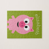 Kute Cartoon Boerderij Pig. - Roze en kalkgroen Legpuzzel (Horizontaal)