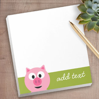 Kute Cartoon Boerderij Pig. - Roze en kalkgroen Notitieblok
