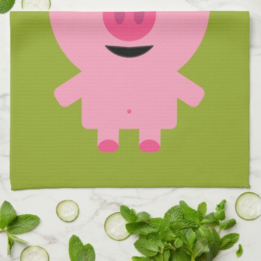 Kute Cartoon Boerderij Pig. - Roze en kalkgroen Theedoek (Gevouwen)