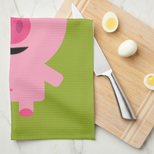 Kute Cartoon Boerderij Pig. - Roze en kalkgroen Theedoek (Quarter Fold)