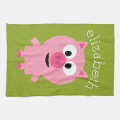 Kute Cartoon Boerderij Pig. - Roze en kalkgroen Theedoek (Horizontaal)