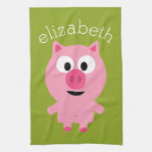 Kute Cartoon Boerderij Pig. - Roze en kalkgroen Theedoek (Verticaal)