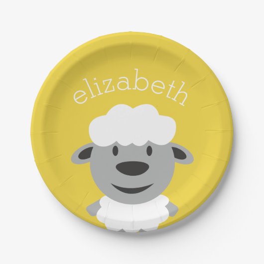 Kute Cartoon Boerderij Schapel - geel en grijs Papieren Bordje (Voorkant)