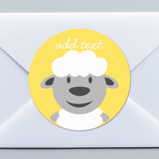 Kute Cartoon Boerderij Schapel - geel en grijs Ronde Sticker