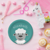 Kute Cartoon Boerderij Sheep - Blauwgroen en grijs Papieren Bordje (Feest)