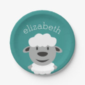 Kute Cartoon Boerderij Sheep - Blauwgroen en grijs Papieren Bordje (Voorkant)
