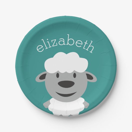 Kute Cartoon Boerderij Sheep - Blauwgroen en grijs Papieren Bordje (Voorkant)