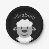 Kute Cartoon Boerderij Sheep - zwart en grijs Papieren Bordje (Voorkant)