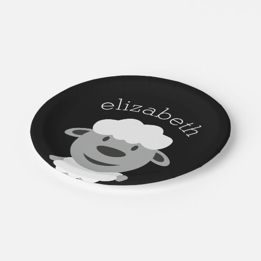 Kute Cartoon Boerderij Sheep - zwart en grijs Papieren Bordje (Gekanteld)