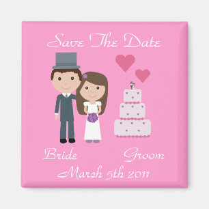 Kute Cartoon Bride, Groom & Cake Save the Date Magneet