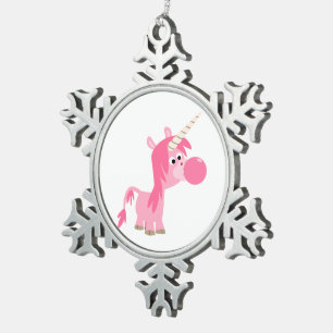 Kute Cartoon Bubble Gum Unicorn Pewter Ornament