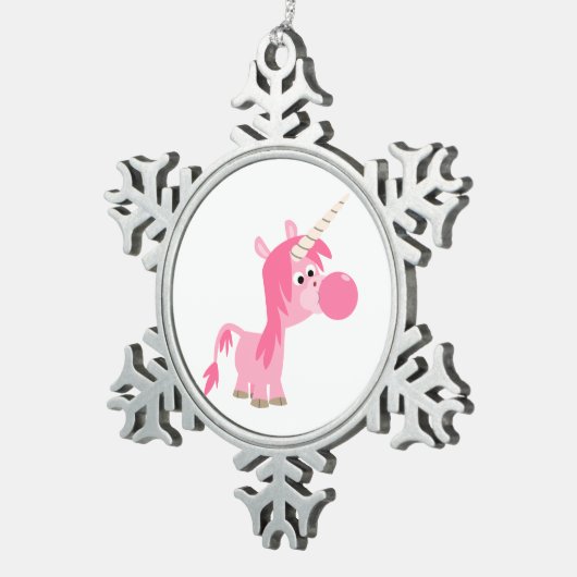 Kute Cartoon Bubble Gum Unicorn Pewter Ornament (Rechts)