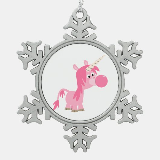Kute Cartoon Bubble Gum Unicorn Pewter Ornament (Voorkant)