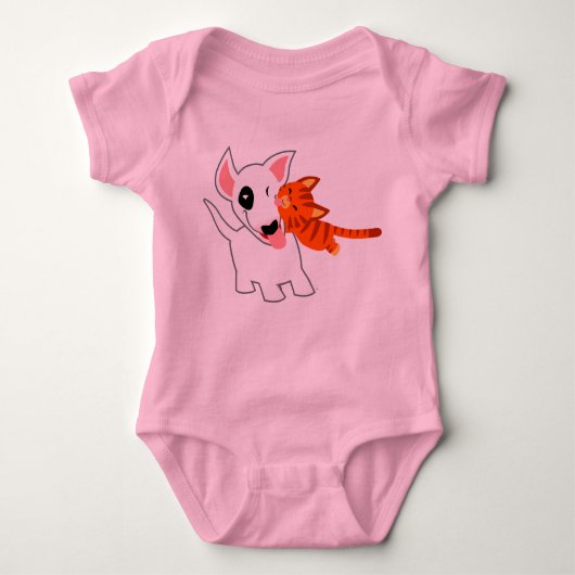 Kute Cartoon Bull Terrier en Kitten Baby Clothing Romper (Voorkant)