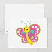 Kute Cartoon Butterfly, roze, geel, groen Briefkaart (Voorkant / Achterkant)
