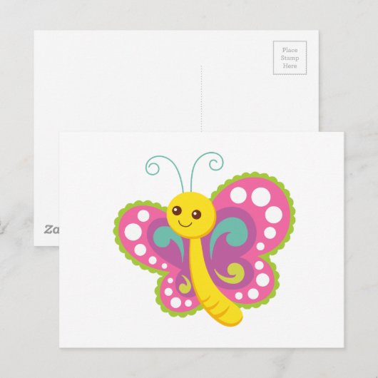 Kute Cartoon Butterfly, roze, geel, groen Briefkaart (Voorkant / Achterkant)