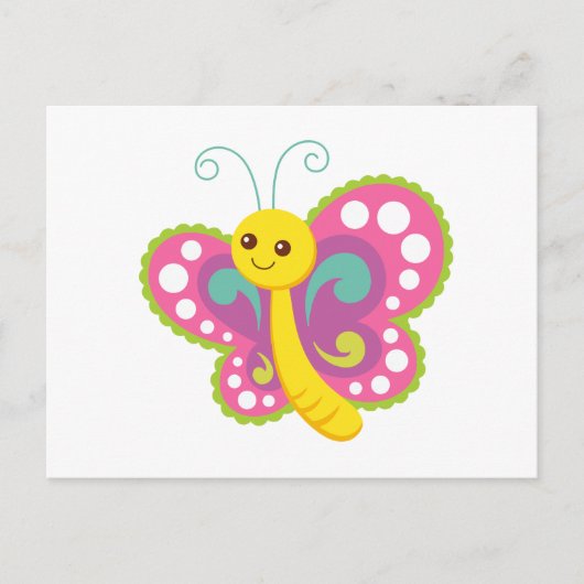 Kute Cartoon Butterfly, roze, geel, groen Briefkaart (Voorkant)