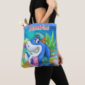 Kute cartoon canvas tas met cartoon strandhaai (Dichtbij)