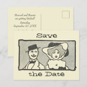 Kute  Cartoon Couple Save the Date Briefkaart (Voorkant / Achterkant)