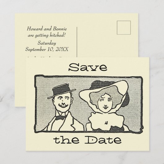 Kute Cartoon Couple Save the Date Briefkaart (Voorkant / Achterkant)