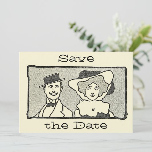 Kute  Cartoon Couple Save the Date Kaart (Staand voorkant)