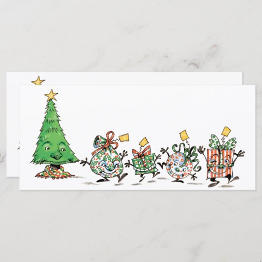 Kute Cartoon dansende kerstcadeautjes en bomen (Voorkant / Achterkant)