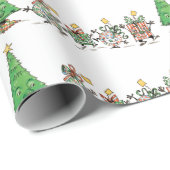 Kute Cartoon dansende kerstcadeautjes en bomen Cadeaupapier (Rol Hoek)