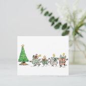 Kute Cartoon dansende kerstcadeautjes en bomen Feestdagenkaart (Staand voorkant)