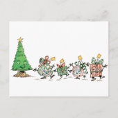 Kute Cartoon dansende kerstcadeautjes en bomen Feestdagenkaart (Voorkant)