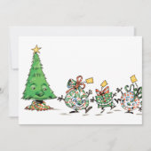 Kute Cartoon dansende kerstcadeautjes en bomen Feestdagenkaart (Voorkant)