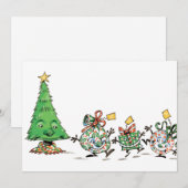 Kute Cartoon dansende kerstcadeautjes en bomen Feestdagenkaart (Voorkant / Achterkant)