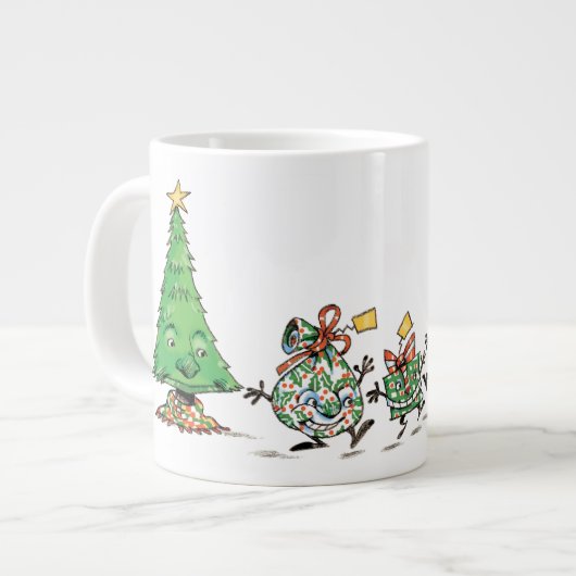 Kute Cartoon dansende kerstcadeautjes en bomen Grote Koffiekop (Links)
