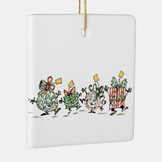 Kute Cartoon dansende kerstcadeautjes en bomen Keramisch Ornament (Rechts)