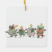 Kute Cartoon dansende kerstcadeautjes en bomen Keramisch Ornament (Voorkant)